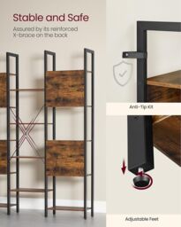 VASAGLE 14 Shelf Metal Bookcase Industrial Frame Living Room Office in Brown - thumbnail 4