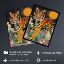 "Artery8 Wall Art Print Psychedelic Tiger Rainbow Sun Bold Magic Design Poster in Orange - Size: W24"" x H32""" - thumbnail 2