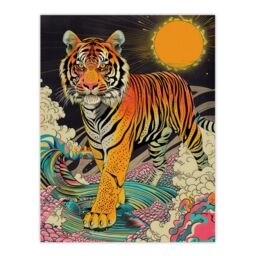 "Artery8 Wall Art Print Psychedelic Tiger Rainbow Sun Bold Magic Design Poster in Orange - Size: W24"" x H32""" - thumbnail 1