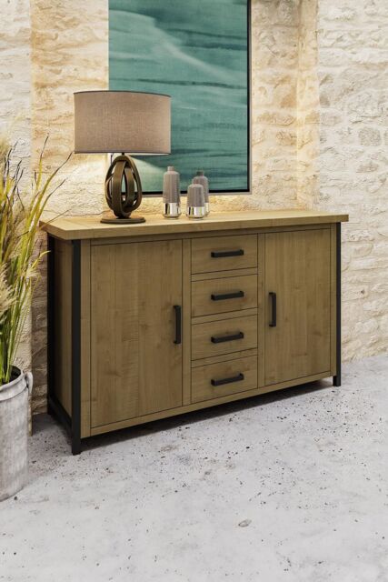 FWStyle Lowry 2 Door 4 Drawer Large Solid Pine Sideboard (H) 90 (W) 150 (D) 45cm in Brown - image 1
