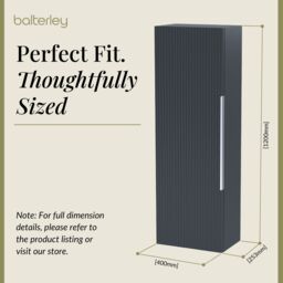 Balterley Fluted 400mm Tall Wall Hung Storage Unit with Single Soft Close Door - Dark Grey - thumbnail 5