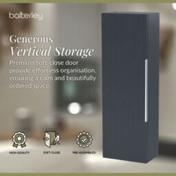 Balterley Fluted 400mm Tall Wall Hung Storage Unit with Single Soft Close Door - Dark Grey - thumbnail 3