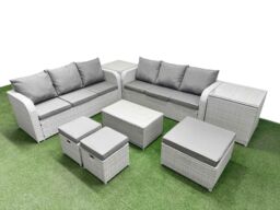 Fimous Outdoor Garden Furniture Sets 9 Seater Wicker Rattan Furniture Sofa Sets w/ Rectangular Coffee Table high Back Lounge Sofa 3 Stools 2 Side - thumbnail 1