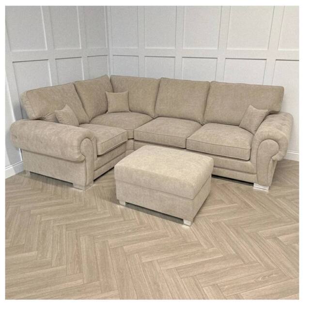 Furniture 786 Verona Full Back 1c2 Corner Sofa with Footstool in Beige
