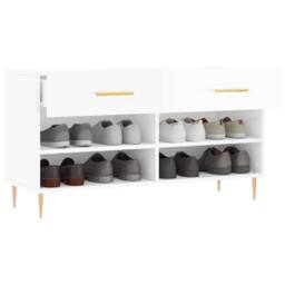 Berkfield Home Shoe Bench High Gloss White 102x35x55 cm Engineered Wood - Size: 102 x 35 x 55 cm - thumbnail 4