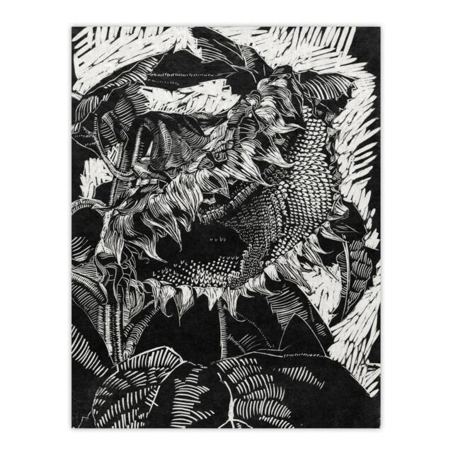 "Artery8 Sunflower Stylised Flower Bloom Reijer Stolk Wall Art Poster Print in Black - Size: W18"" x H24""" - image 1