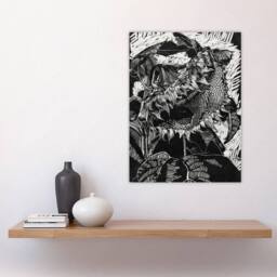 "Artery8 Sunflower Stylised Flower Bloom Reijer Stolk Wall Art Poster Print in Black - Size: W18"" x H24""" - thumbnail 4