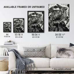 "Artery8 Sunflower Stylised Flower Bloom Reijer Stolk Wall Art Poster Print in Black - Size: W18"" x H24""" - thumbnail 3
