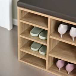 Pirlo Plush Industrial Shoe Storage Bench With Cushion Seat With 14 Compartments in Natural - thumbnail 4