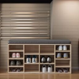 Pirlo Plush Industrial Shoe Storage Bench With Cushion Seat With 14 Compartments in Natural - thumbnail 2