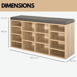 Pirlo Plush Industrial Shoe Storage Bench With Cushion Seat With 14 Compartments in Natural - thumbnail 6