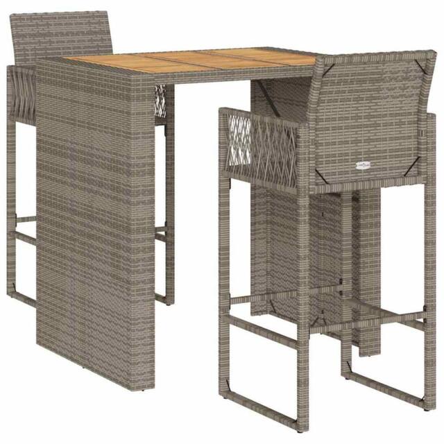 Berkfield Home 3 Piece Garden Bar Set without Cushions Grey Poly Rattan Acacia - image 1