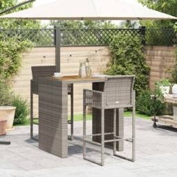 Berkfield Home 3 Piece Garden Bar Set without Cushions Grey Poly Rattan Acacia - thumbnail 3