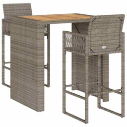Berkfield Home 3 Piece Garden Bar Set without Cushions Grey Poly Rattan Acacia