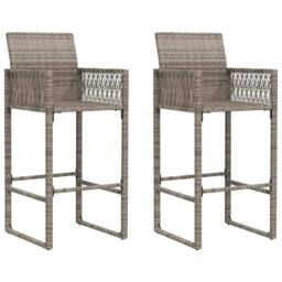 Berkfield Home 3 Piece Garden Bar Set without Cushions Grey Poly Rattan Acacia - thumbnail 4