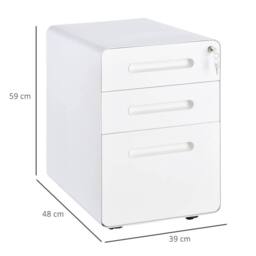 VOGREX White 3 Drawer Steel Filing Cabinet Locked 4 Wheels Pencil Tray - thumbnail 2