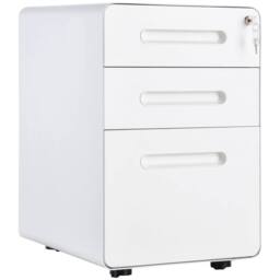 VOGREX White 3 Drawer Steel Filing Cabinet Locked 4 Wheels Pencil Tray
