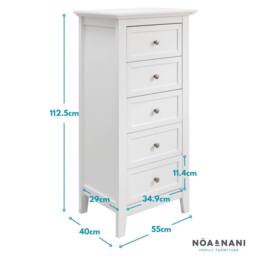 Nöa and Nani Karlstad Chest of Drawers 5 Drawer Tall in White - thumbnail 8