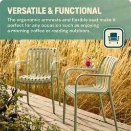 Nordara 3pc Garden Bistro Set Table with 2 Chairs Weatherproof UV PP Green - thumbnail 4