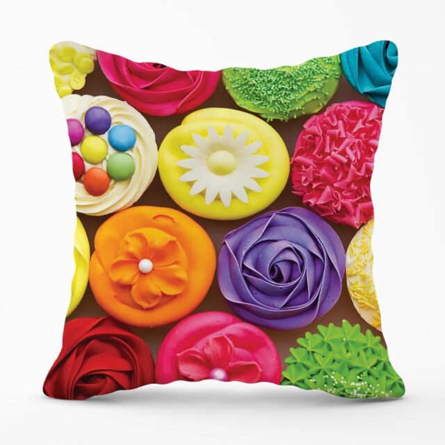 Warren Reed - Designer Bright Colourful Cupcakes Outdoor Cushion in Yellow - Size: 60 cm x 60 cm - image 1