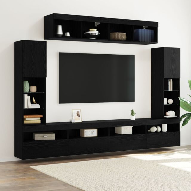 Berkfield Home 8 Piece TV Wall Units with LED Black Oak Engineered Wood - image 1