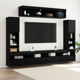 Berkfield Home 8 Piece TV Wall Units with LED Black Oak Engineered Wood - thumbnail 1