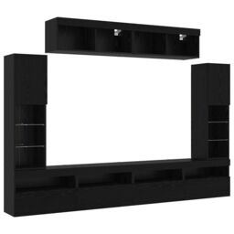 Berkfield Home 8 Piece TV Wall Units with LED Black Oak Engineered Wood - thumbnail 9
