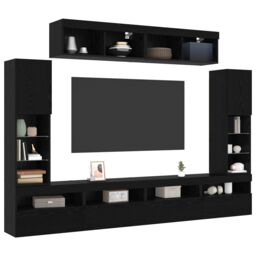 Berkfield Home 8 Piece TV Wall Units with LED Black Oak Engineered Wood - thumbnail 3