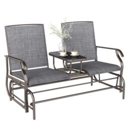 OUTSUNNY 2 Seater Rocker Double Rocking Chair Lounger Outdoor Garden Furniture in Grey - thumbnail 2