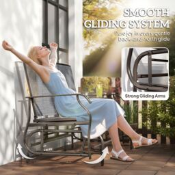 OUTSUNNY 2 Seater Rocker Double Rocking Chair Lounger Outdoor Garden Furniture in Grey - thumbnail 4