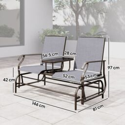 OUTSUNNY 2 Seater Rocker Double Rocking Chair Lounger Outdoor Garden Furniture in Grey - thumbnail 3