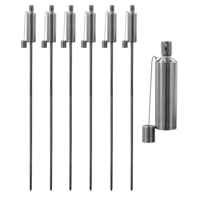 Harbour Housewares 6x Outdoor Flame Torches - Cylinder Metal Garden Fire Torch Lighting in Silver - image 1