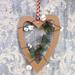 Shatchi Wooden Hanging Decoration Heart Shape Light Brown 18X1.2X23 CM in Gold - thumbnail 4
