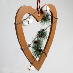 Shatchi Wooden Hanging Decoration Heart Shape Light Brown 18X1.2X23 CM in Gold - thumbnail 3