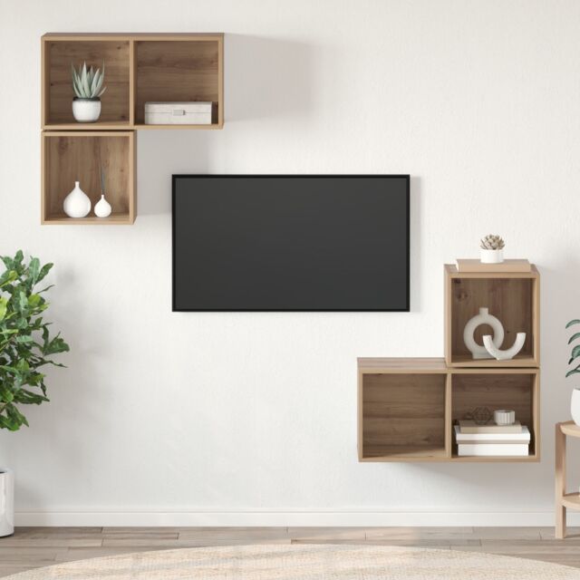 Berkfield Home TV Cabinet Set Wall-mounted with Storage 4 pcs Artisan oak 37 x 37 x 72 cm in Brown - image 1