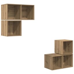 Berkfield Home TV Cabinet Set Wall-mounted with Storage 4 pcs Artisan oak 37 x 37 x 72 cm in Brown - thumbnail 2