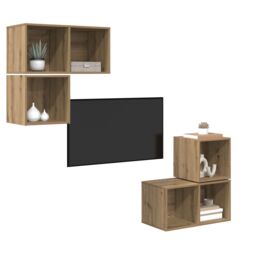 Berkfield Home TV Cabinet Set Wall-mounted with Storage 4 pcs Artisan oak 37 x 37 x 72 cm in Brown - thumbnail 3