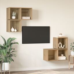 Berkfield Home TV Cabinet Set Wall-mounted with Storage 4 pcs Artisan oak 37 x 37 x 72 cm in Brown - thumbnail 4