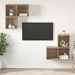 Berkfield Home TV Cabinet Set Wall-mounted with Storage 4 pcs Artisan oak 37 x 37 x 72 cm in Brown - thumbnail 1