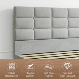 Dprodo Velvet Upholstered Button Tufted Headboard Bed Frame in Light Grey - Size: Double - thumbnail 4