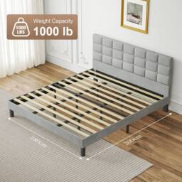 Dprodo Velvet Upholstered Button Tufted Headboard Bed Frame in Light Grey - Size: Double - thumbnail 6