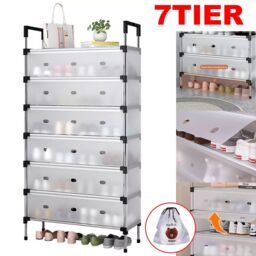 VOGREX 7 Tier Cabinet Storage Organiser Shoe Rack Stand Holder in Black - thumbnail 1
