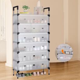 VOGREX 7 Tier Cabinet Storage Organiser Shoe Rack Stand Holder in Black - thumbnail 3