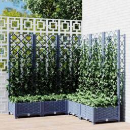 Berkfield Home Garden Planter with Trellis Dark Grey 120x120x121.5 cm PP in Dark Blue - thumbnail 2