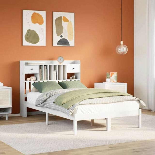 Berkfield Home Bookcase Bed without Mattress White 135x190 cm Double Solid Wood Pine - image 1
