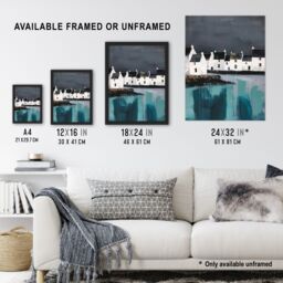 "Artery8 Scottish Coastal Village Oil Painting Grey Sky Framed Art Print - Size: W12"" x H16""" - thumbnail 3