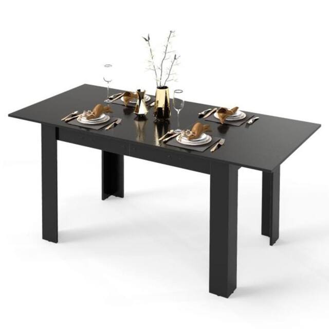 Costway Extendable Dining Table Modern Kitchen Table w/ L-shaped Legs Black - image 1