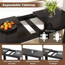Costway Extendable Dining Table Modern Kitchen Table w/ L-shaped Legs Black - thumbnail 5