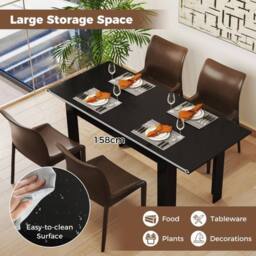 Costway Extendable Dining Table Modern Kitchen Table w/ L-shaped Legs Black - thumbnail 6