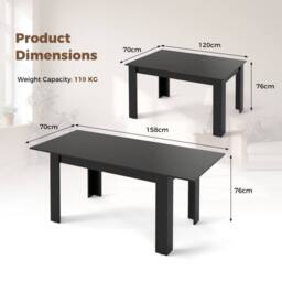Costway Extendable Dining Table Modern Kitchen Table w/ L-shaped Legs Black - thumbnail 3